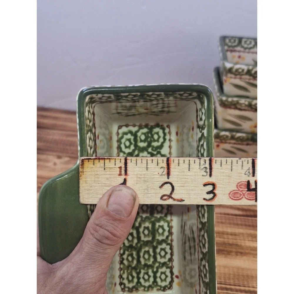 Temptations by Tara Old World Green Set 4‎ Rectangle Ramekins 15 oz 6.5x3x2.5